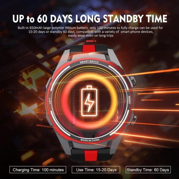 1.6 Inch Large Screen Smartwatch, 60 Days Extra Long Standby Large Men Smartwatch (Receive/Dial Calls), Android iOS Fitness Tracker with Heart Rate Sleep Monitor Sport Waterproof - Image 4