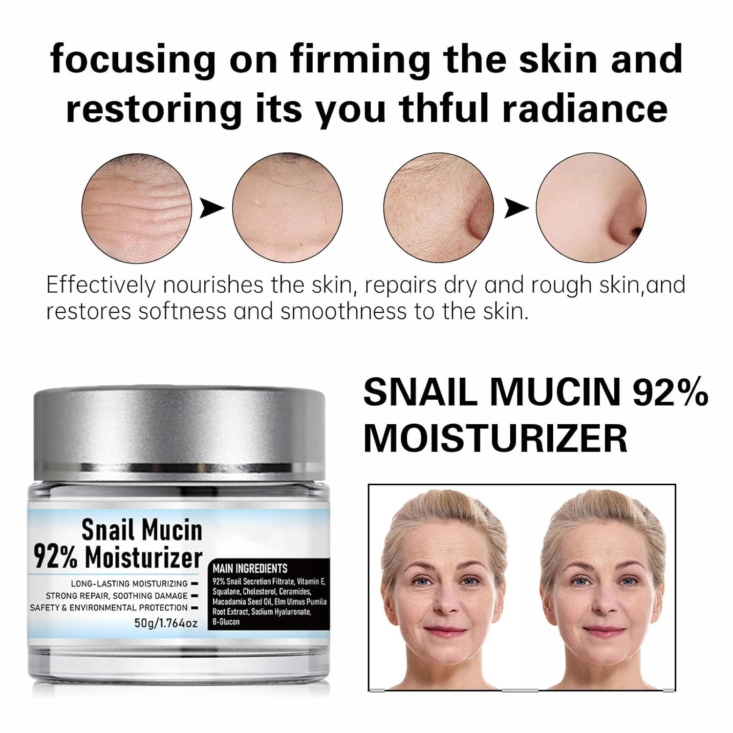 Snail Mucin 92% Moisturizer, Snail Mucin Cream Daily Repair Face Gel Cream for Dry Skin, Acne-prone, Sensitive Skin, Beauty and Personal Care Snail Mucin for Women Men (1pc) - Image 7