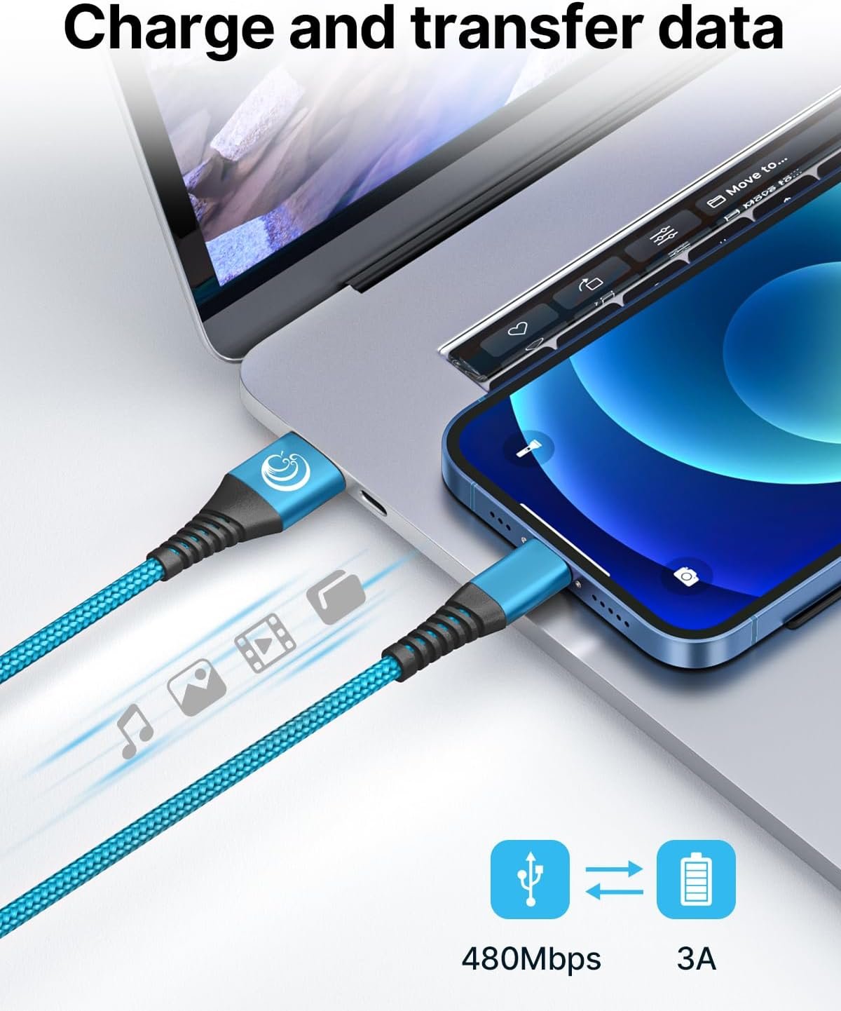 Aioneus iPhone Charger 6ft 2Pack, (MFi Certified) Lightning Cable Fast Charging Nylon Braided iPhone Charging Cord Compatible with iPhone 14 13 12 11 Pro Xr Xs Max 10 8 7Plus 6 SE (Blue) - Image 8