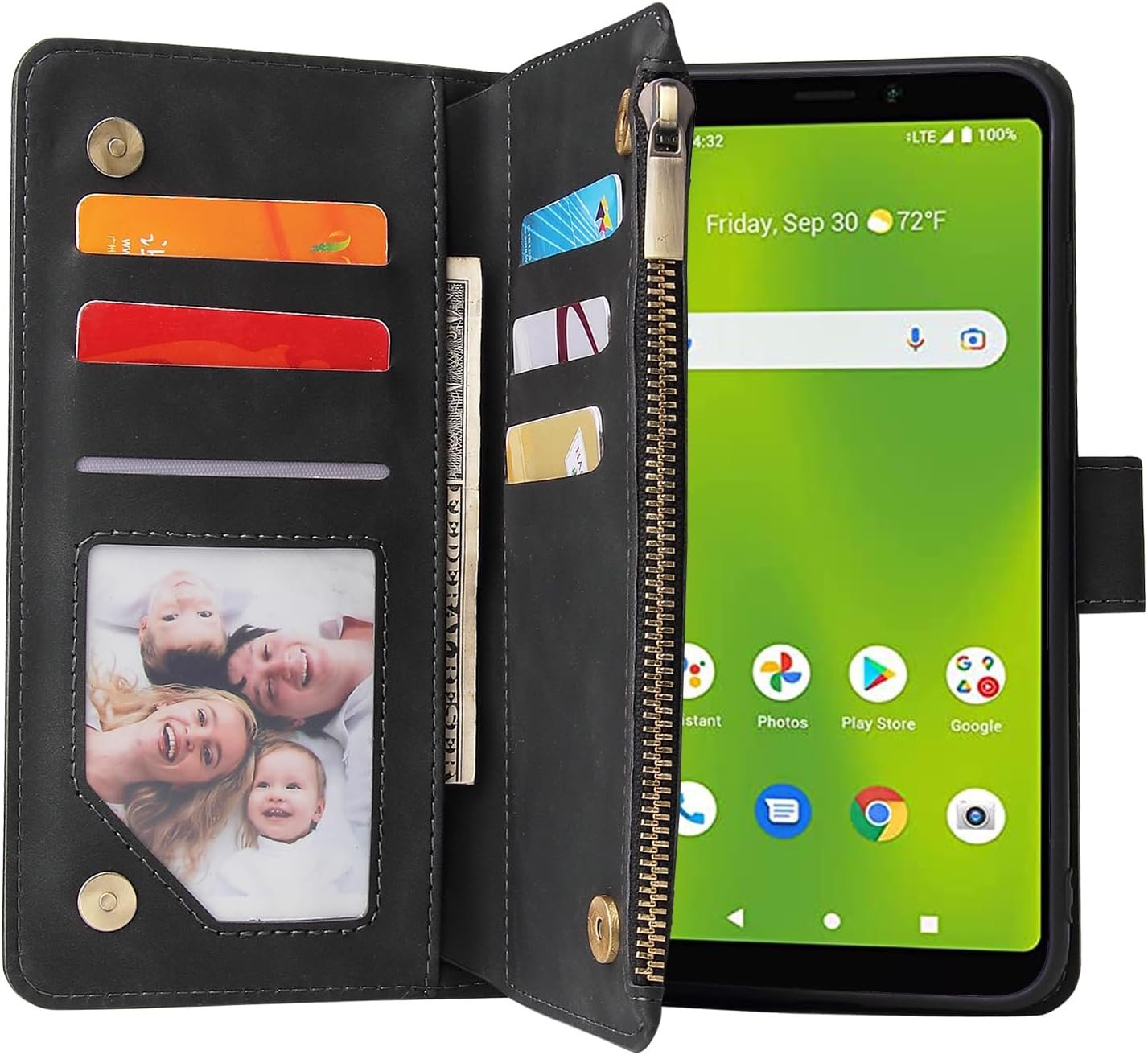 Asuwish Compatible with AT&T Calypso 3 U328AA Wallet Case Tempered Glass Screen Protector and Leather Flip Cover Card Holder Stand Cell Accessories Purse Phone Cases for ATT Calypso3 Women Men Black - Image 3