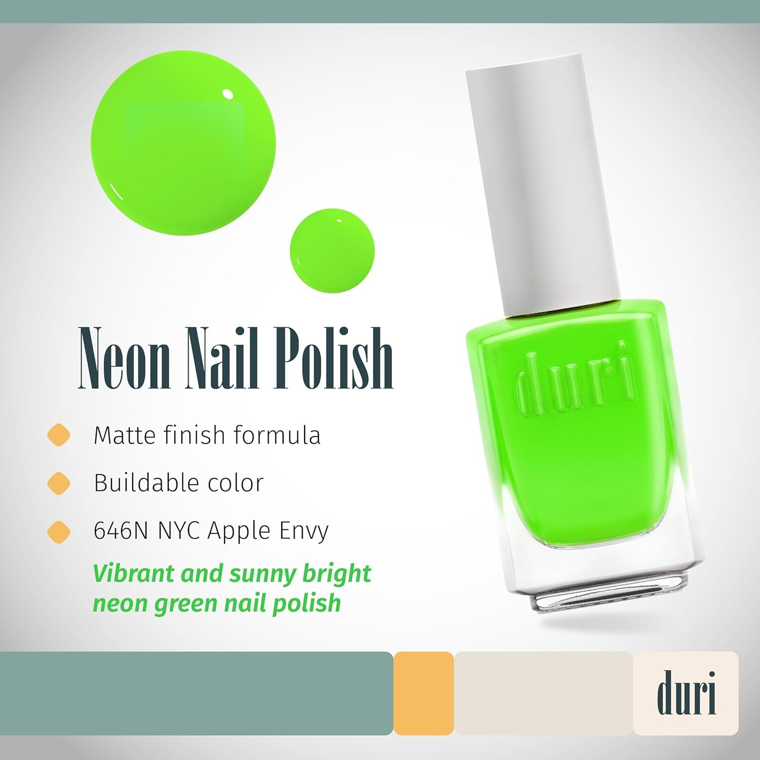 duri 646N NYC Apple Envy, Neon Green Nail Polish, Matte Finish, Quick Drying, 0.45 Fl Oz - Image 3