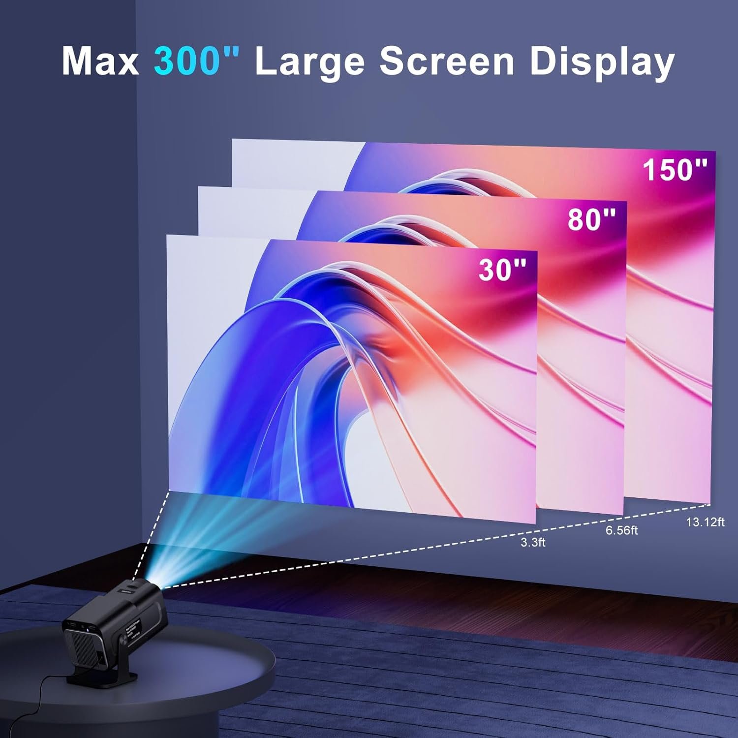 Smart Projector with built-in Apps, Wifi Bluetooth Projector 4K 1080P, Auto Keystone, Short Throw Projector and 270° Adjustable, Mini Portable Outdoor Movie Projector HY320 HY300 ( Black ) - Image 6