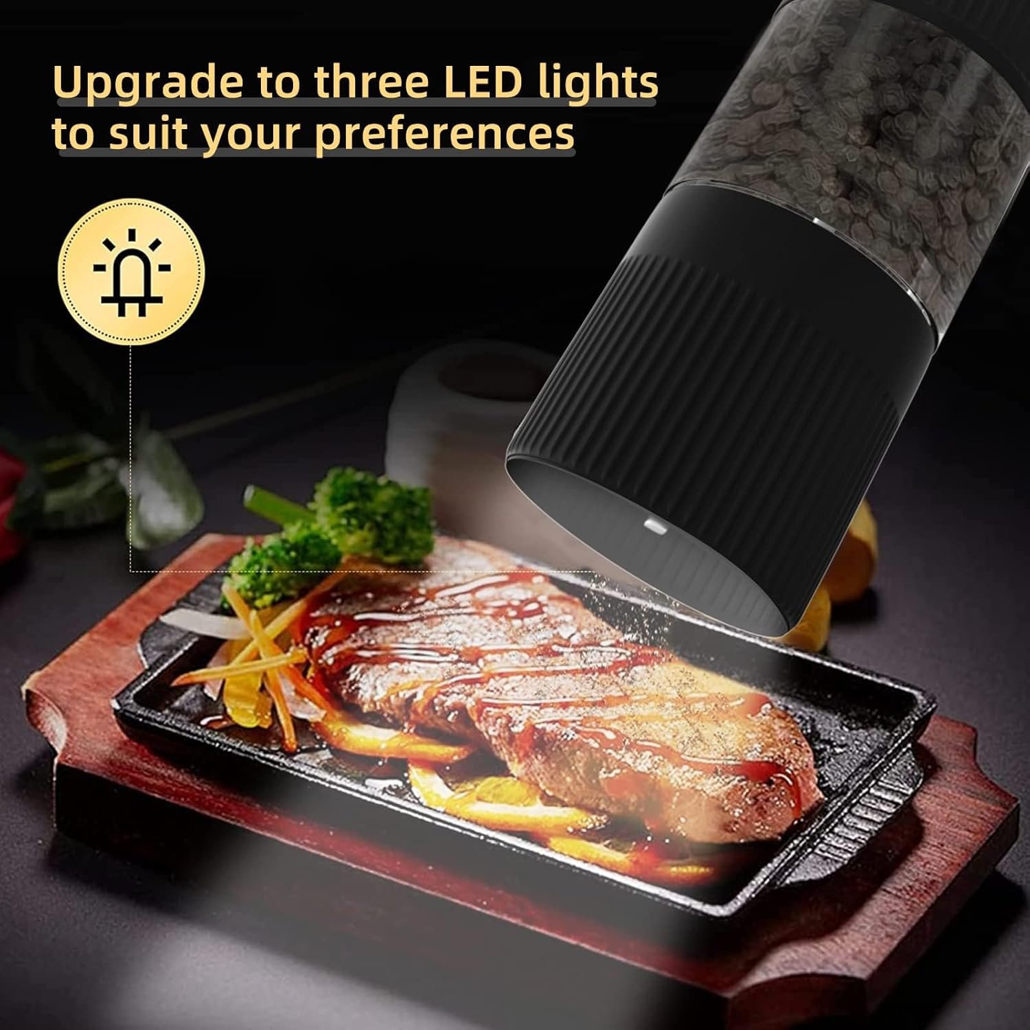 T-mark Electric Salt and Pepper Grinder Set - Battery Operated Automatic One Handed Salt Pepper Mill with LED Lights & Bottom Cap, Adjustable Coarseness - Image 7