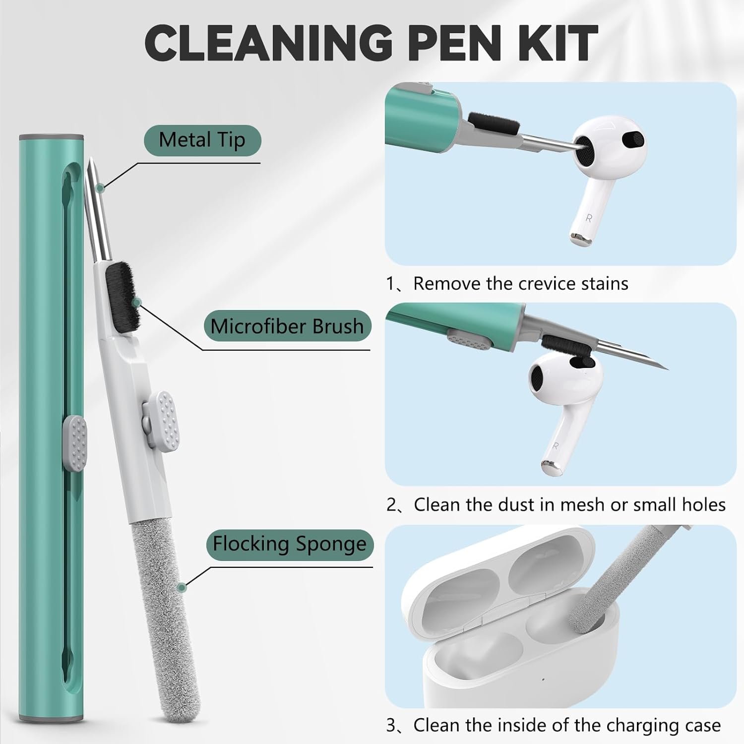 AirPods 3rd Gen Case Cover 2021 with Cleaner Kit,Soft Silicone Protective Case for Apple AirPods 3rd Generation Charging Case with Keychain,Shockproof AirPod 3 Case for Women Men-Pine Green - Image 6