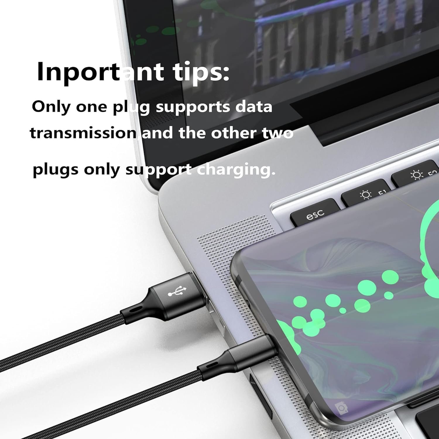 GELRHONR Multi-USB C Cable 3A, 3 Type-C Male Plugs, 3-in-1 Nylon Braided Charging Cable, Compatible with Tablets, Mobile Phones/Android, etc. 4FT-1.25M (2Pack 4FT-1.25M) - Image 7