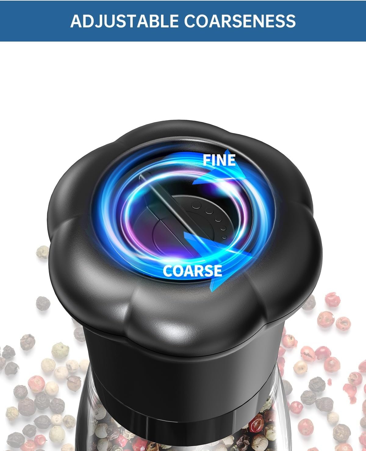 CIRCLE JOY Manual Salt and Pepper Grinder Set For Professional Chef, Refillable Salt and Pepper Shakers with Ceramic Blades, Adjustable Coarseness and BPA-free 180ml Glass Container, Short Black White - Image 3