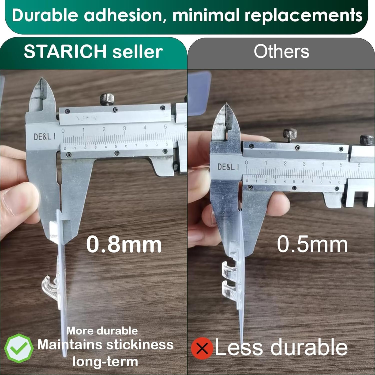 Shower Caddy Adhesive Replacement, Shower Shelf Adhesive, Shower Adhesive Strips, Adhesive Stickers Transparent 2 Flat Hooks 6 1/2" 6 Pack - Image 9