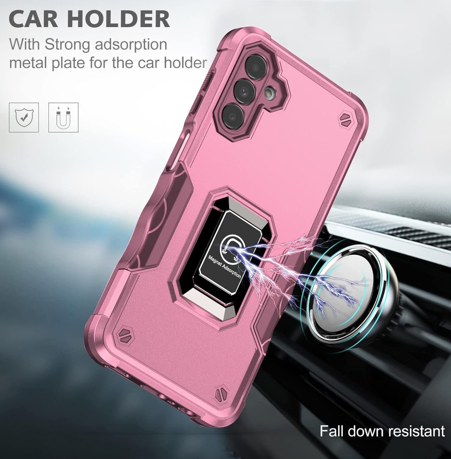 Asuwish Phone Case for Samsung Galaxy A14 5G with Tempered Glass Screen Protector Cover and Slim Ring Holder Stand Hard Hybrid Rugged Kickstand Magnetic Cell Accessories A 14 4G 14A G5 Women Men Pink - Image 3