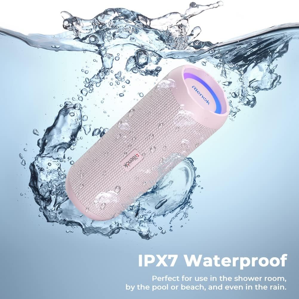 RIENOK Bluetooth Speaker Portable 30W Bass Button IPX7 Waterprooof True Wireless Stereo HD Sound Speakers Bluetooth Wireless Bluetooth 5.3(Pink) - Image 5