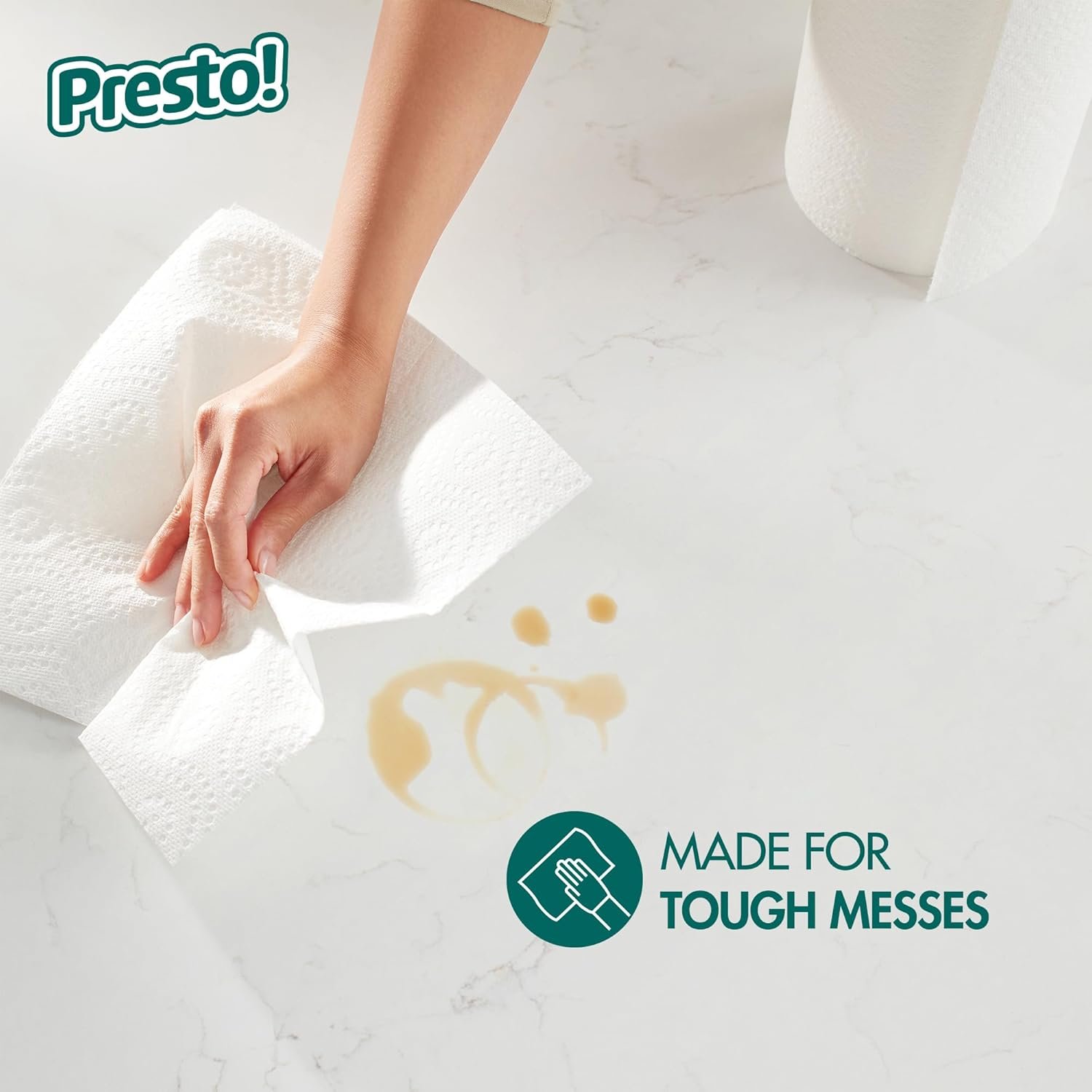 Amazon Brand - Presto! Flex-a-Size Paper Towels, 158 Sheet Huge Roll, 12 Rolls (2 Packs of 6), Equivalent to 38 Regular Rolls, White - Image 4