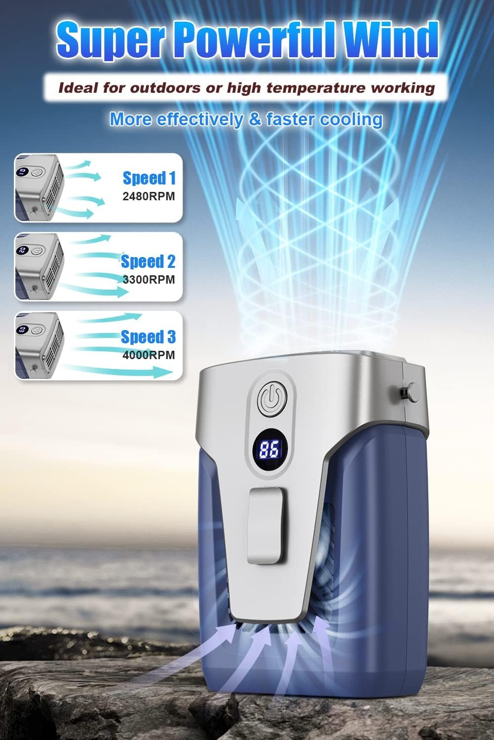 12000mAh Portable Waist Clip Fan with Digital Screen, Clip On Waist Personal Fan Neck Fan, Hands-free Strong Airflow USB Belt Fan for Camping, Cycling, High temperature Workers - Image 5