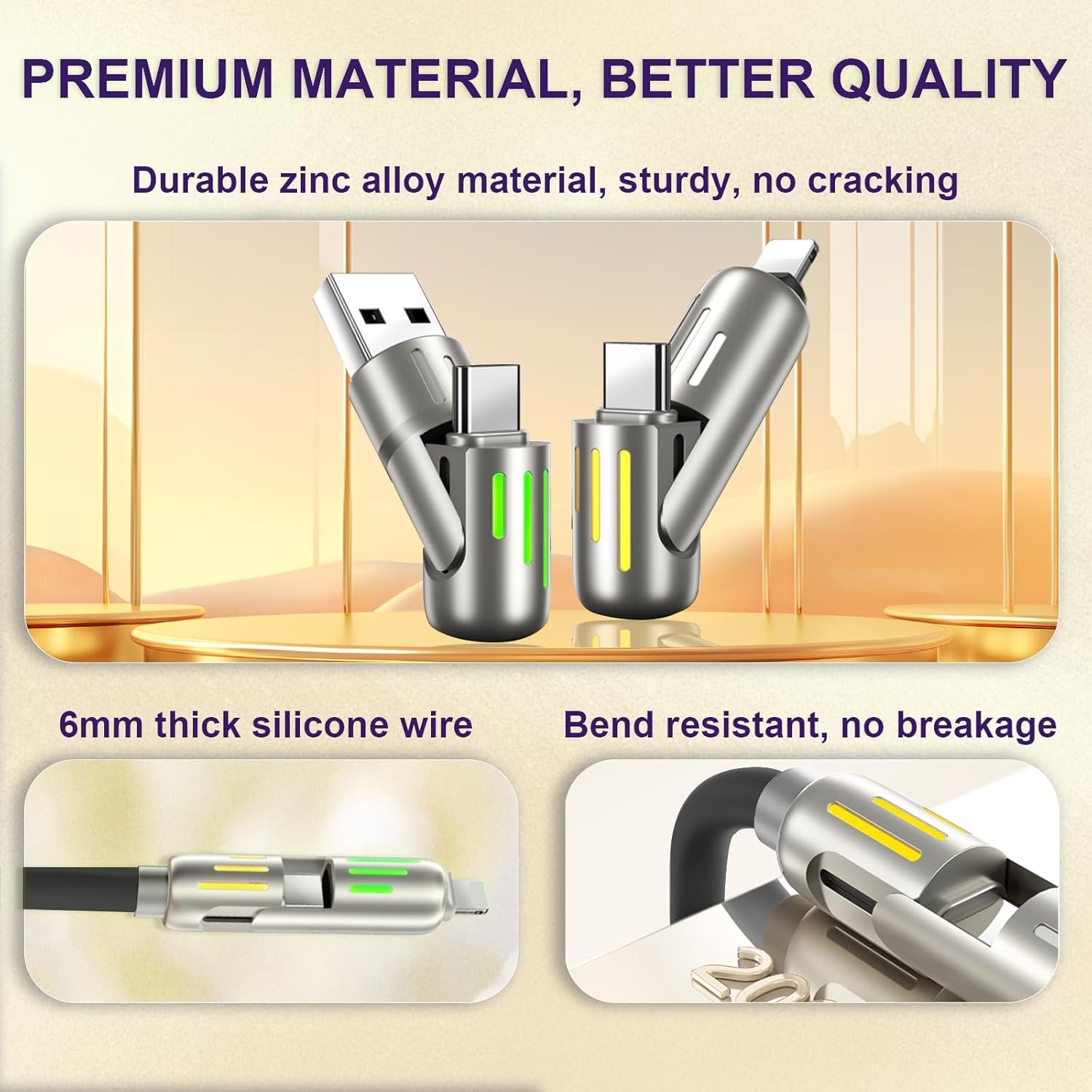 240w 4-in-1 USB C Cable,Multi Charger Cable with Breathing Light, PD 5A Multi Fast Charging & Data Sync Silicone Compatible for iPhone Samsung Laptop Multi Device Charging,4FT(Black) - Image 5