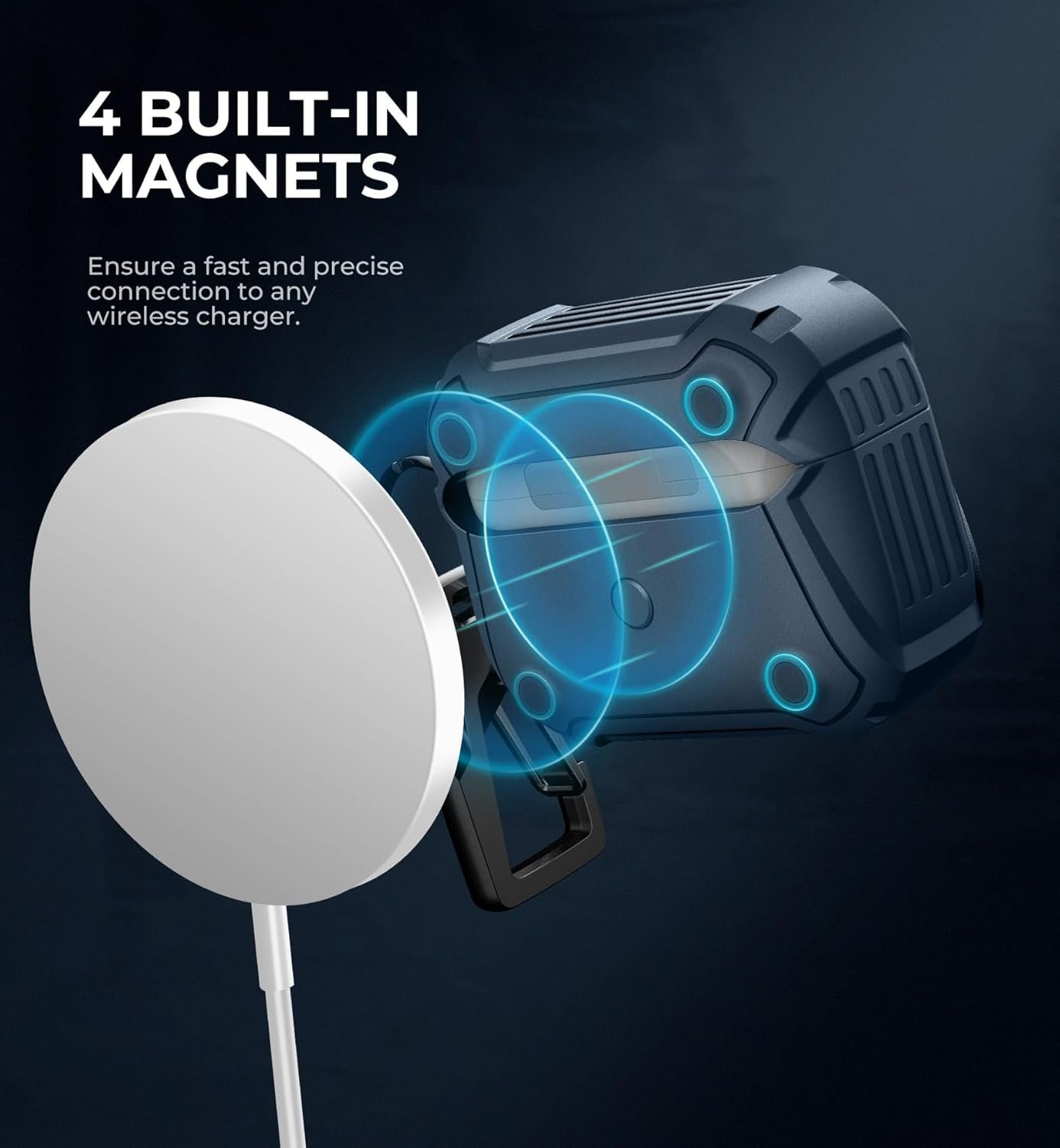 Dexnor Magnetic Case for AirPods Pro 2nd/1st Generation (2023/2022/2019), Compatible with MagSafe, Drop-Proof Lock Full-Body Shockproof Hard Protective Cover Rugged Bumper Cases Blue - Image 4