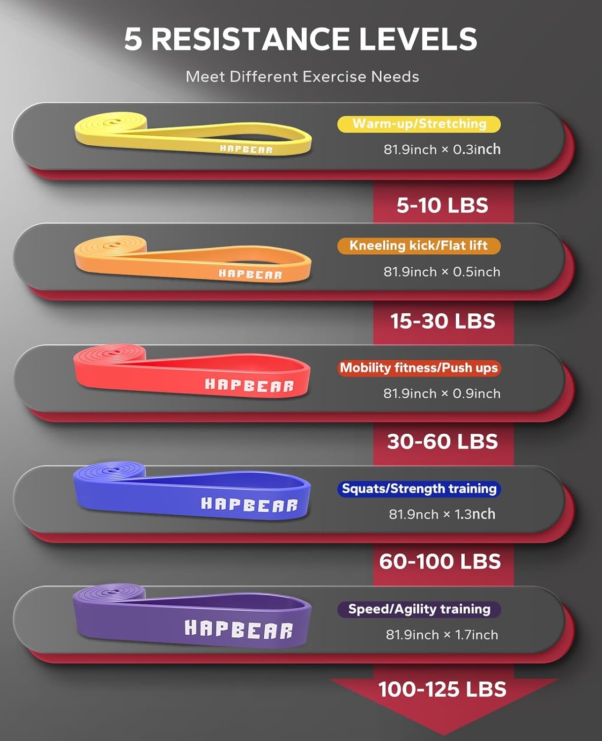 HAPBEAR Pull Up Assistance Bands - Resistance Band - Pull Up Bands - Exercise Bands Resistance Bands Set of 5 - Workout Bands for Working Out, Stretching, Physical Therapy, Muscle Training - Image 3