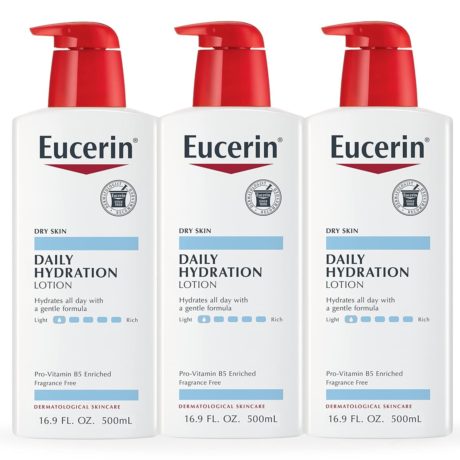 Eucerin Daily Hydration Body Lotion, Unscented Body Lotion for Sensitive Dry Skin, 16.9 Fl Oz Pump Bottles, 3 Pack - Image 2