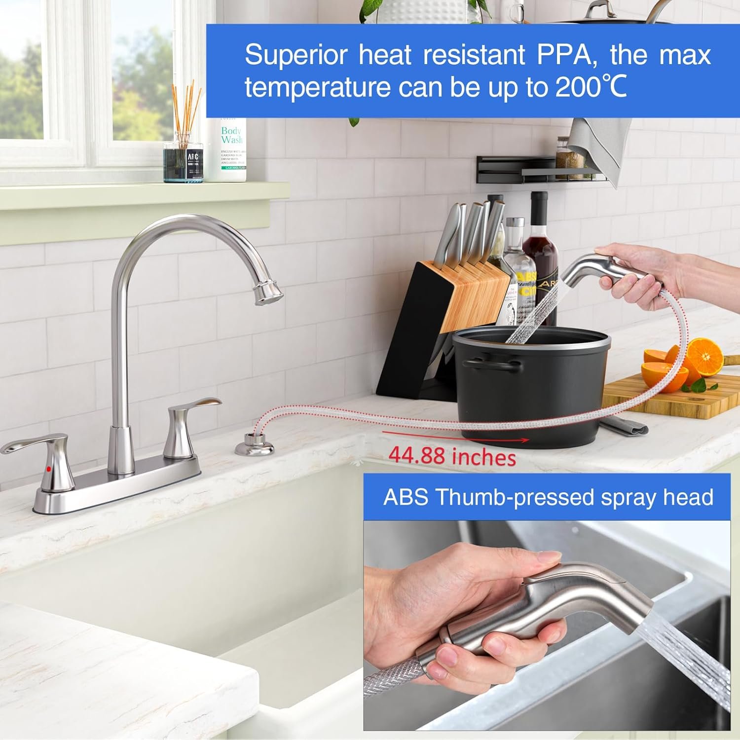 Kitchen Faucet with Sprayer, Brushed Nickel Kitchen Sink Faucet, Kitchen Faucets for Sink 3 Hole or 4 Hole,GOWIN 2 Handle Kitchen Faucet with Side Sprayer, Grifos De Cocina,Stainless Steel - Image 5