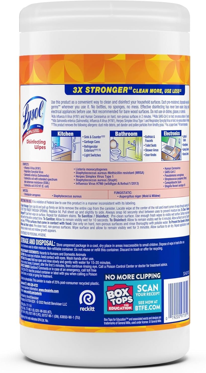 Lysol Brand New Day Disinfecting Wipes - Mango Scent - 80 / Canister - 6 / Carton - White - Image 5