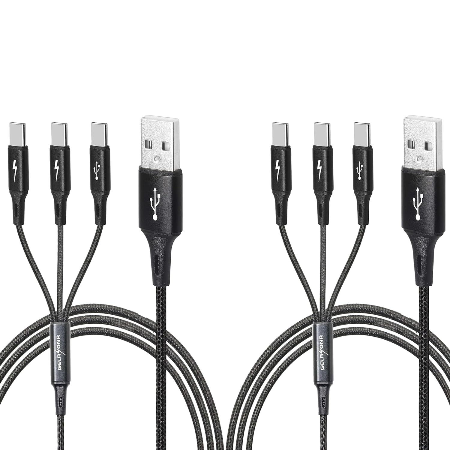 GELRHONR Multi-USB C Cable 3A, 3 Type-C Male Plugs, 3-in-1 Nylon Braided Charging Cable, Compatible with Tablets, Mobile Phones/Android, etc. 4FT-1.25M (2Pack 4FT-1.25M) - Image 2