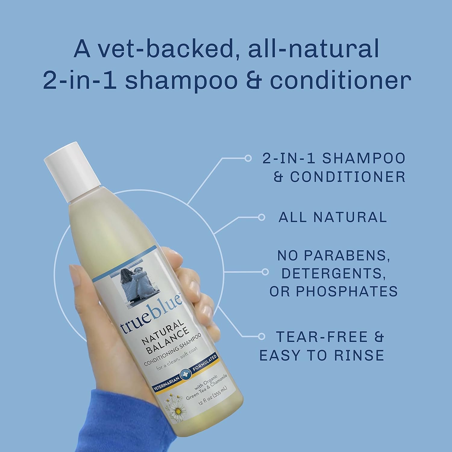 TrueBlue Natural Balance Conditioning Dog Shampoo with Green Tea & Chamomile - Cleansing Wash, Deodorizing, Moisturizing – Toxin Free, Natural Botanical Blend – Tearless Cleaner – 12 Fl. Oz. - Image 5