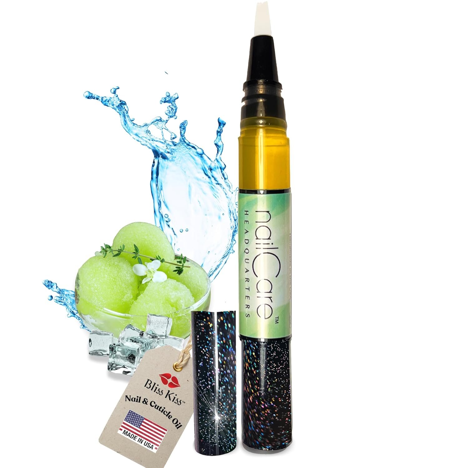 Cuticle Oil Pen for Nails - Nail Strengthener & Growth Oil and Serum for Damaged Nails, Hangnails w/Jojoba cuticle oil—Honeydew Ice Fragrance - Holo Glitter Pen - Image 2
