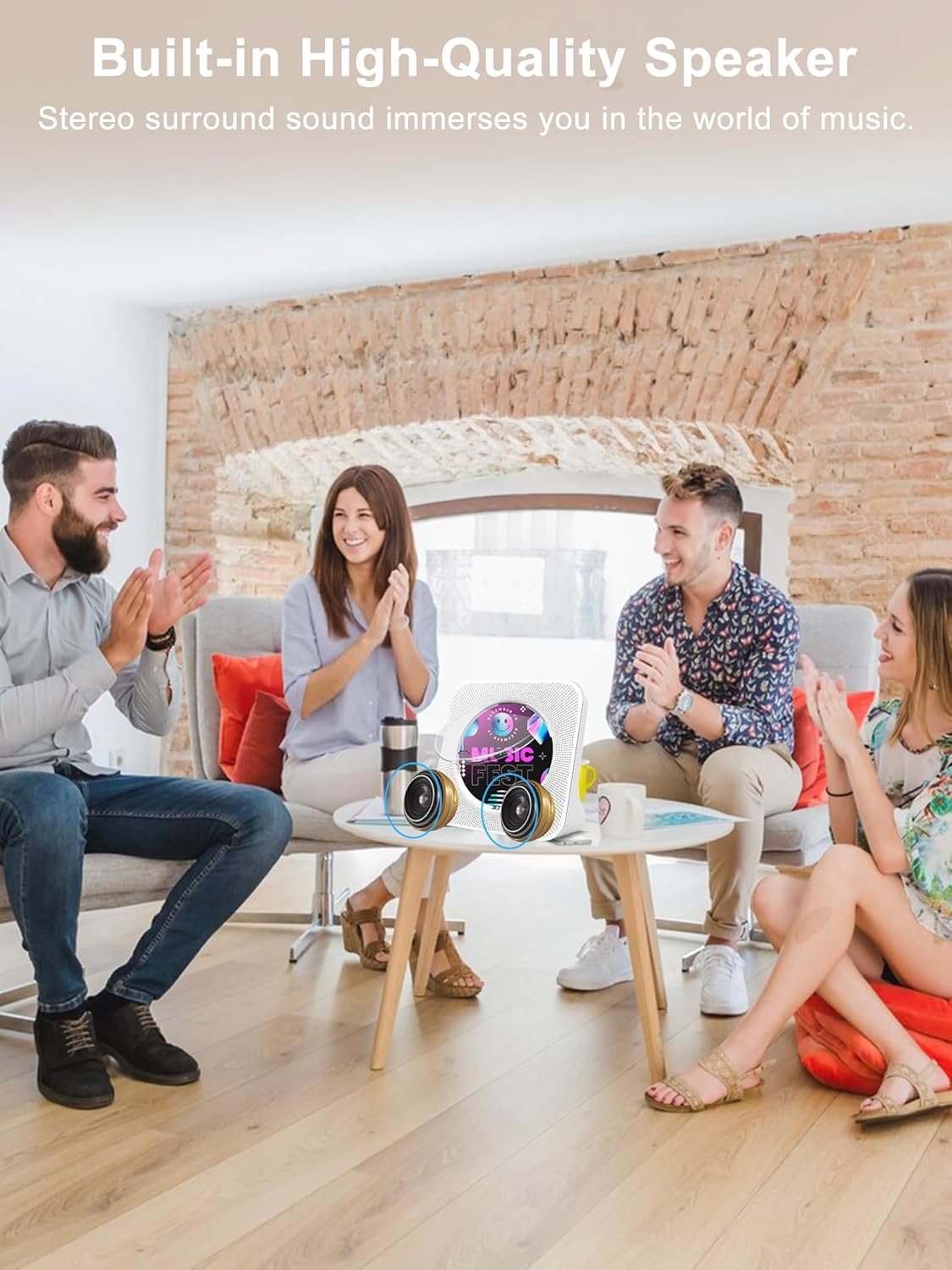 Desktop CD Player Portable with Bluetooth - Jimwey CD Player for Home with HiFi Speakers, FM Radio, Remote Control, LED Screen Display, Support CD/Bluetooth/USB/AUX, White CD Player for Gift - Image 6