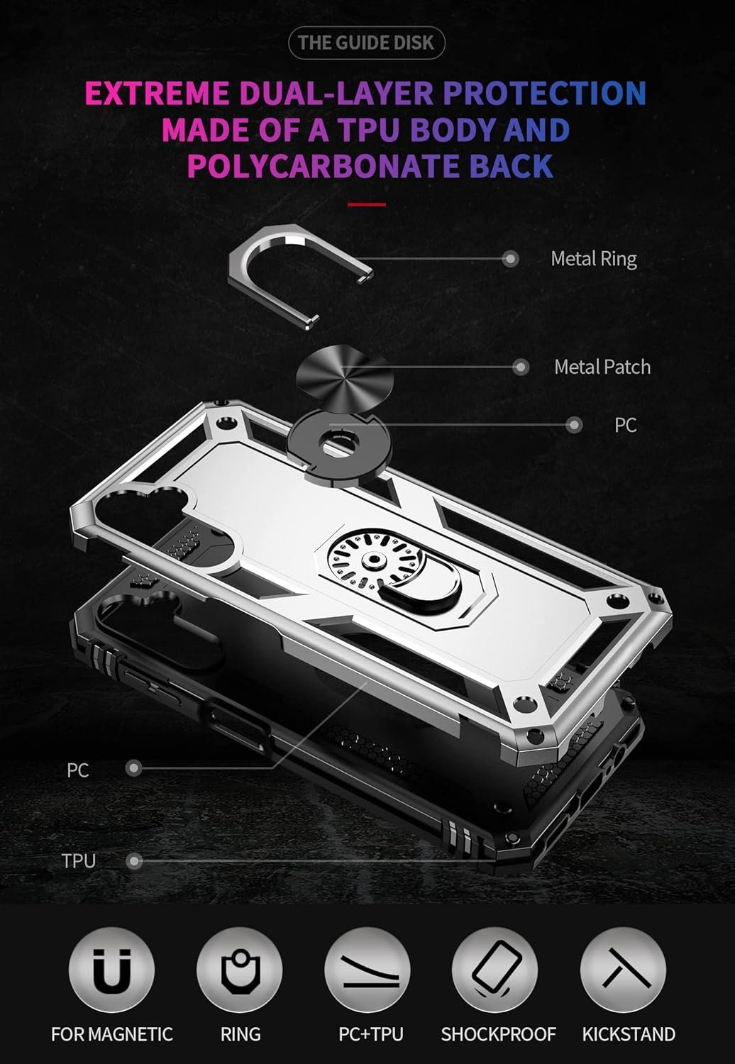 Military Grade Drop Impact for Samsung Galaxy A14 5G Case Galaxy A14 Case 360 Metal Rotating Ring Kickstand Holder Armor Heavy Duty Shockproof Case for Galaxy A14 5G Phone Case (Silver) - Image 7