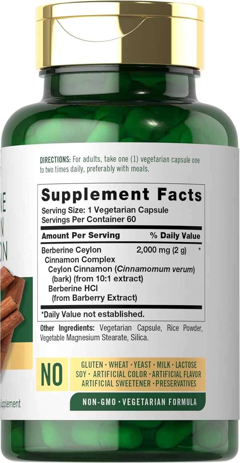 Carlyle Berberine with Ceylon Cinnamon | 2000mg Complex | 60 Capsules | Vegetarian, Non-GMO, Gluten Free - Image 3