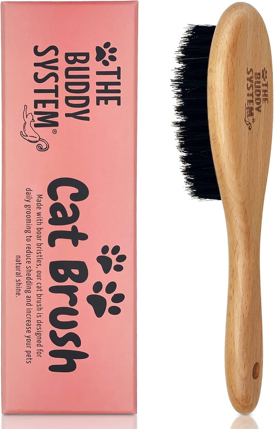 The Buddy System Cat Brush with Boar Bristle and Wooden Handle, Professional Grade Daily Grooming Hairbrush, Reduce Shedding, Soft Hair and Healthy Shine (1 Pack) - Image 2