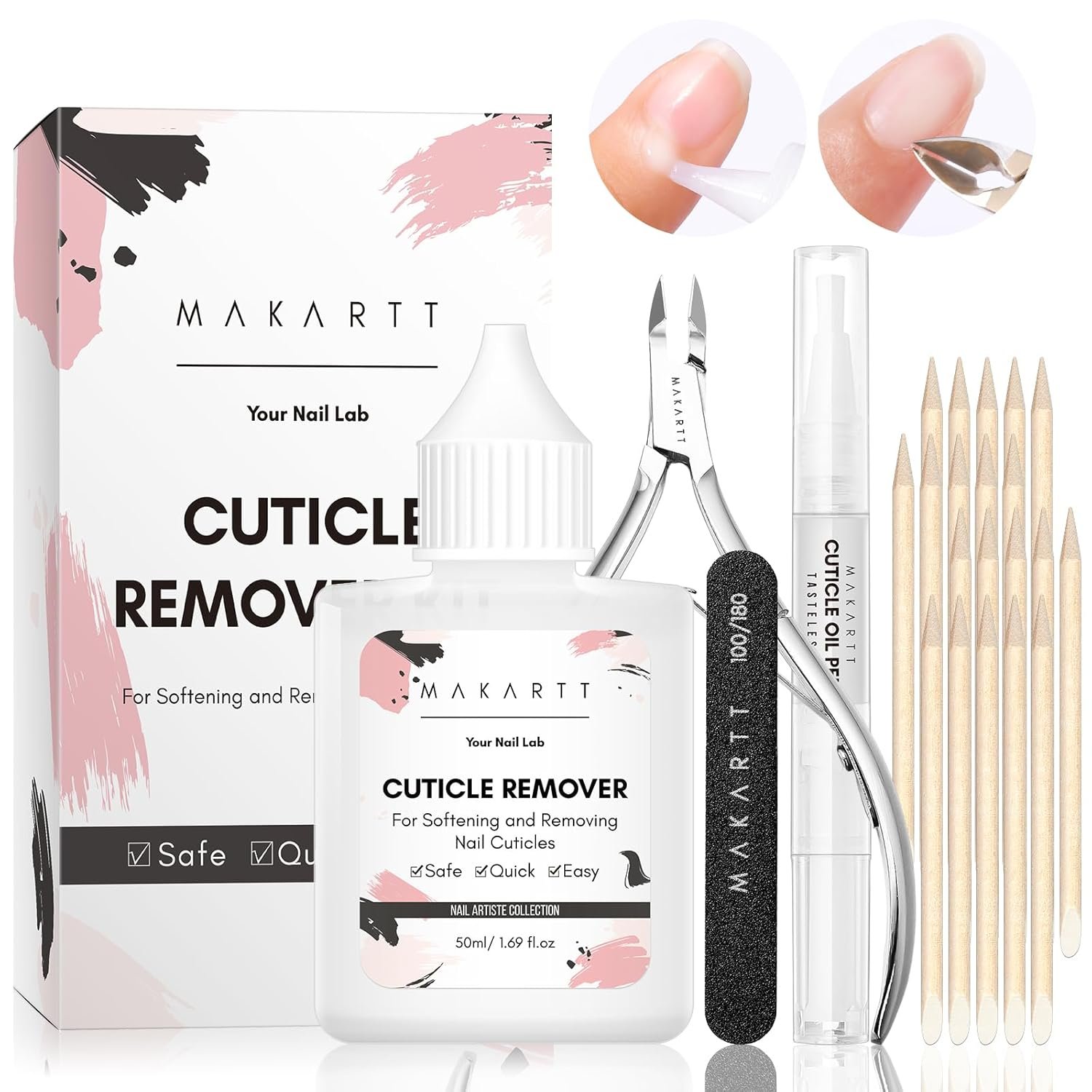 Makartt Cuticle Remover Kit, Nail Care Kit with 50ml Cuticle Softener, Cuticle Trimmer, Cuticle Oil Pen, Nail File & Cuticle Sticks, Manicure Kit for Cuticle Prep & Moisturize Salon Home Use - Image 10