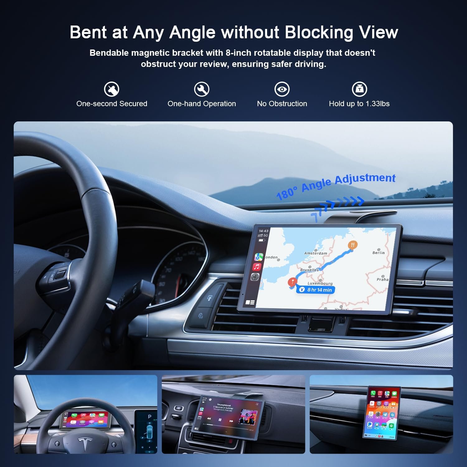 8'' Wireless Apple Carplay Screen & Android Auto, Portrait & Landscape Screen, Backup Camera, Portable Car Audio Receivers, GPS Navigation, Bluetooth, Voice Control,Mirror Link, OTA, Magnetic Mount - Image 3