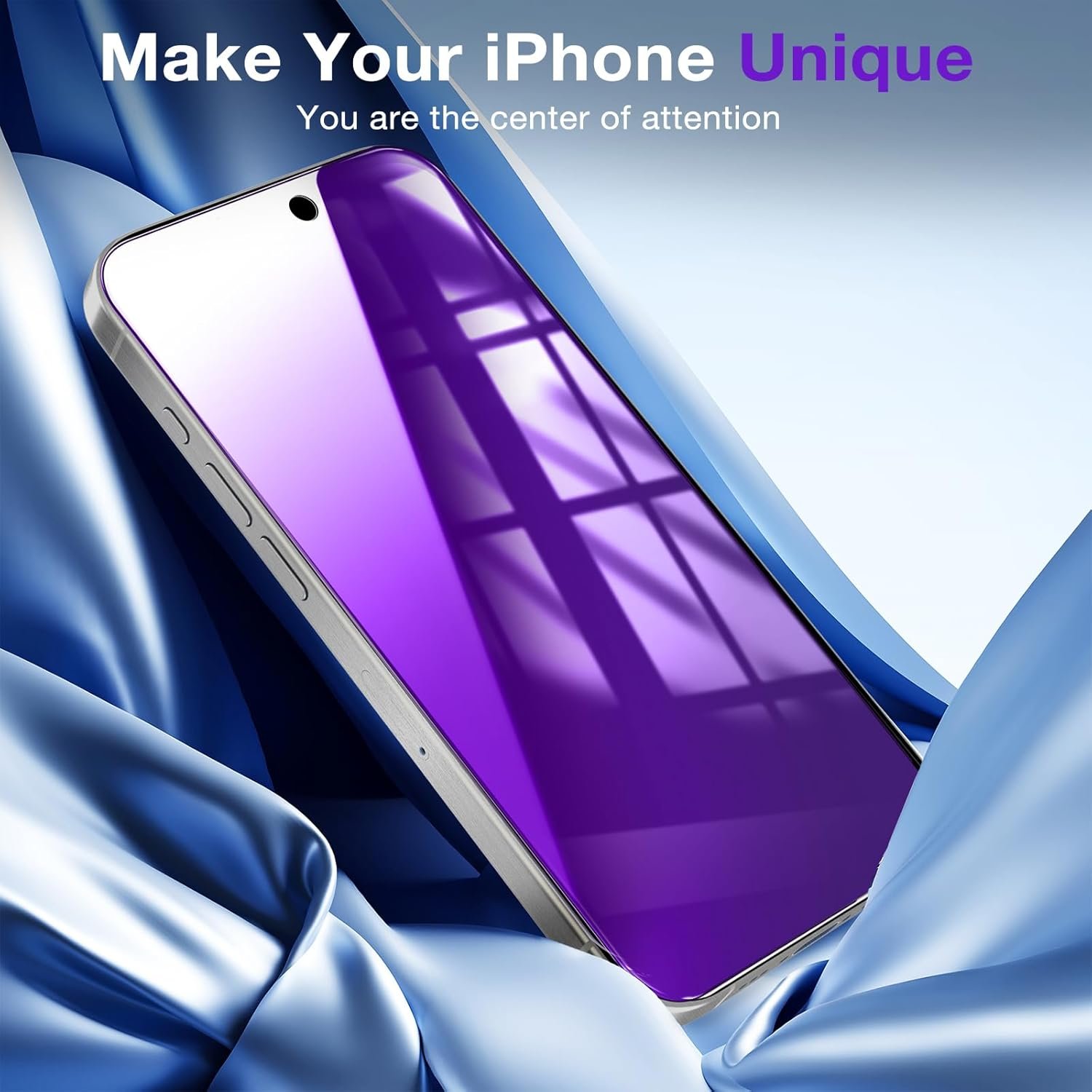 2 Pack for iPhone 15 Pro Max Privacy Screen Protector, Purple Stylish Anti Blue Light Tempered Glass Film for iPhone 15 Pro Max Screen Protector 6.7 Inch, Touch Sensitivity Bubble Free - Image 3