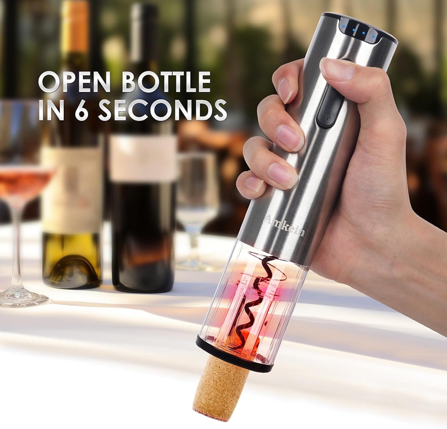 Electric Wine Opener, Automatic Electric Wine Bottle Corkscrew Opener Gift Set - Includes a Charging Wine Bottle Opener, Wine Aerator, Vacuum Wine Preserver, Storage Base, Foil Cutter & USB Cable - Image 3