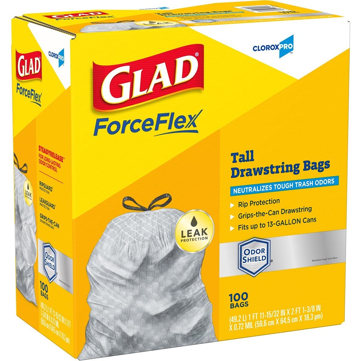 Glad Trash Bags, ForceFlex Tall Kitchen Drawstring Garbage Bags, Clorox 13 Gallon Trash Bags for Tall Trash Can, Industrial Cleaning, Unscented, 100 Count - 70427 - Image 14