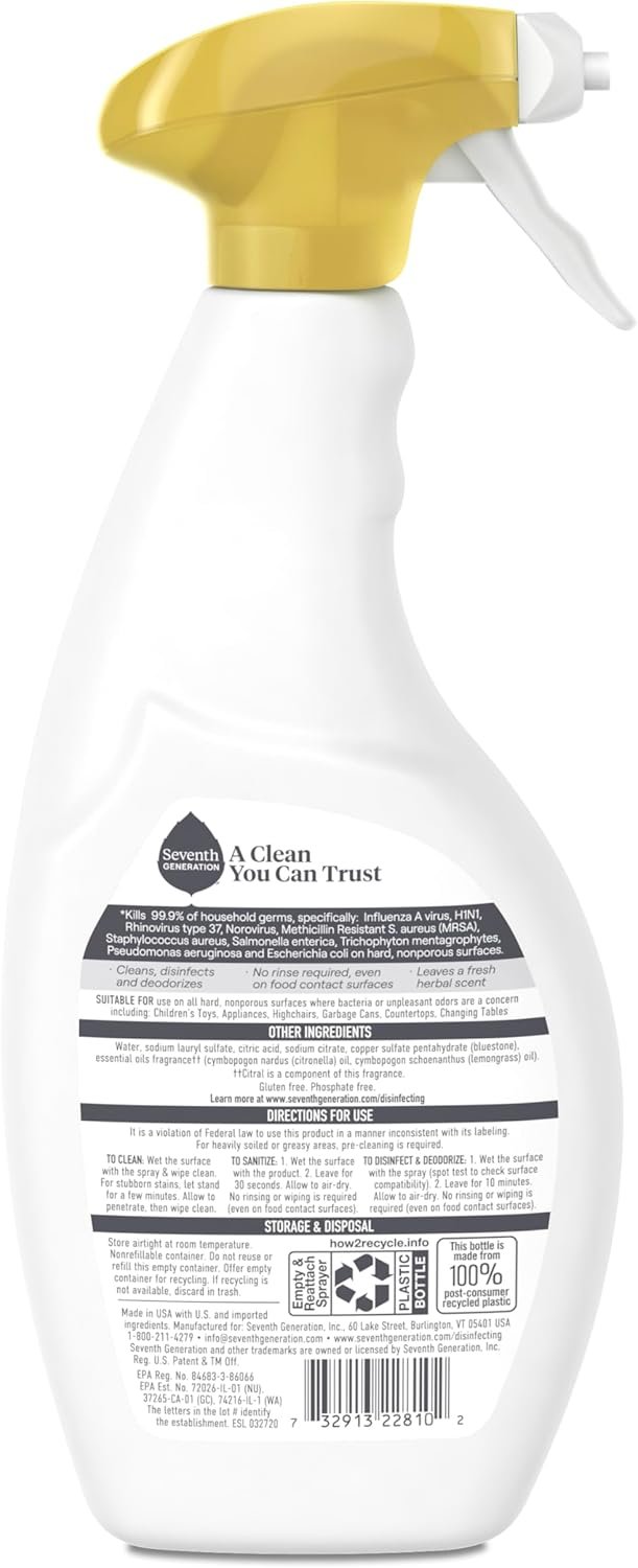 Seventh Generation Lemongrass Citrus Disinfecting Multi-Surface Cleaner - 26 Oz, Pack of 4 - Image 3