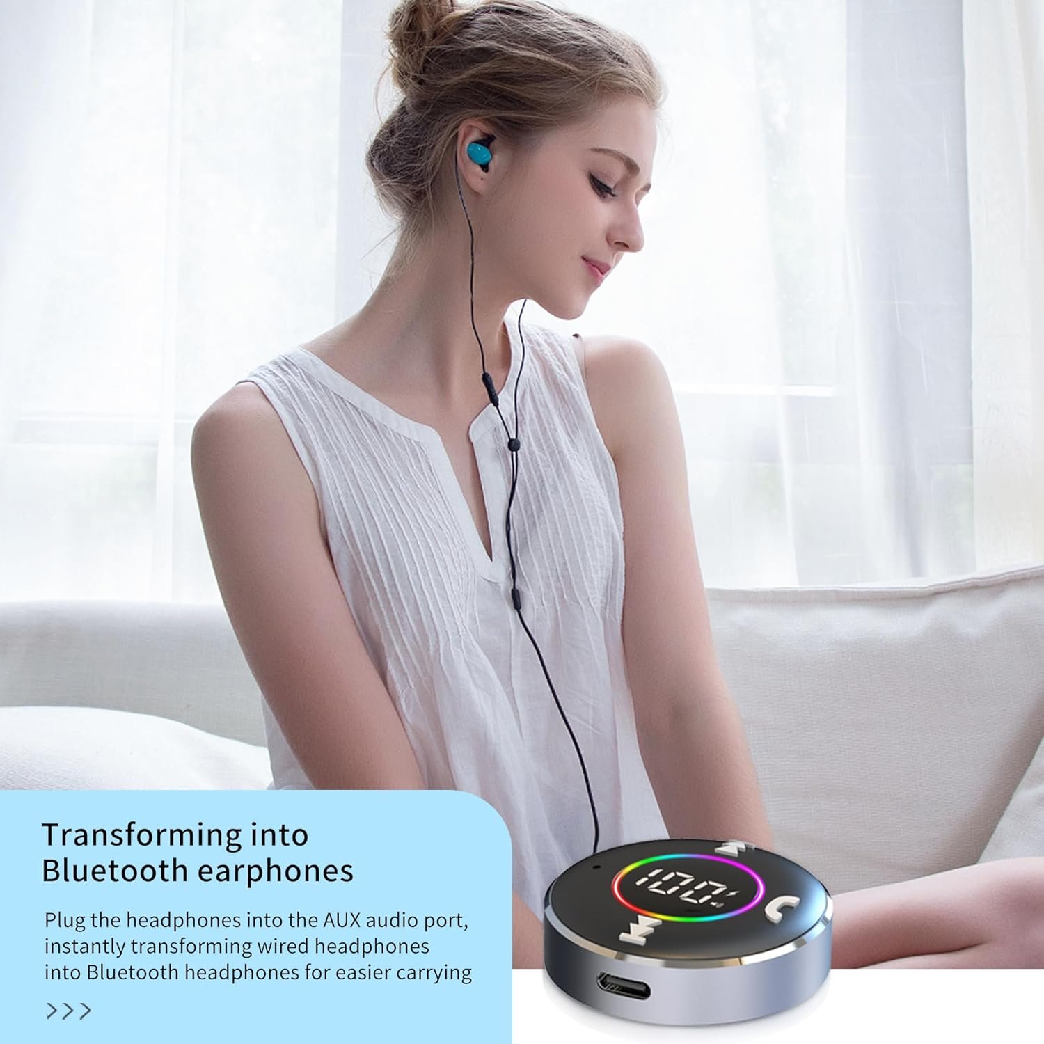 LAICOMEIN Bluetooth Receiver for Car, Bluetooth 5.3 AUX Adapter with LED Battery Display and Ambient Light, Wireless Audio Receiver for Car/Home Stereo/Speaker/Wired Headphones (Silver) - Image 7