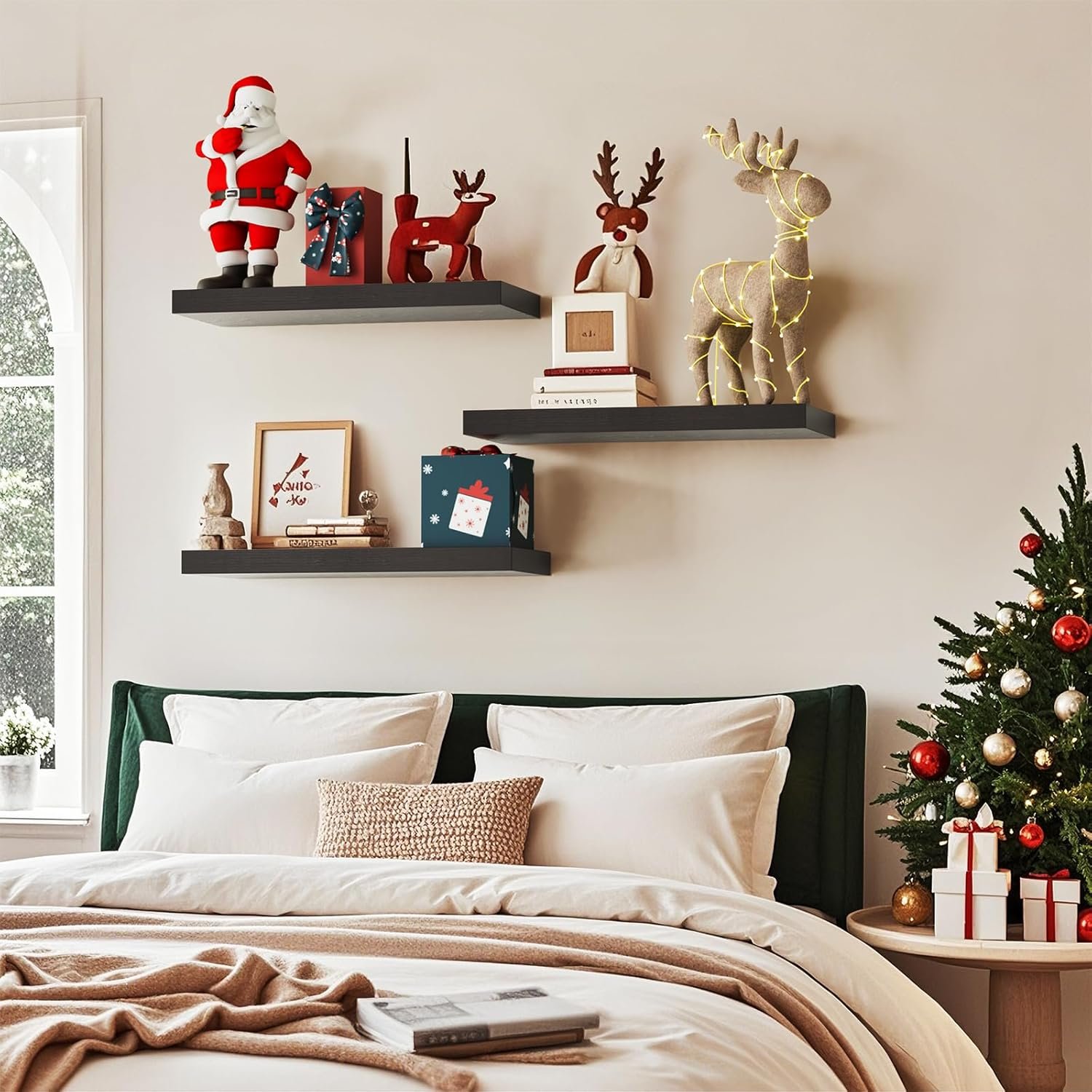 BAYKA Floating Shelves for Wall, Wall Mounted Rustic Wood Shelves for Bathroom, Bedroom, Living Room, Kitchen, Hanging Shelf for Books/Storage/Room Decor with 22lbs Capacity (Black, Set of 3, 16in) - Image 10