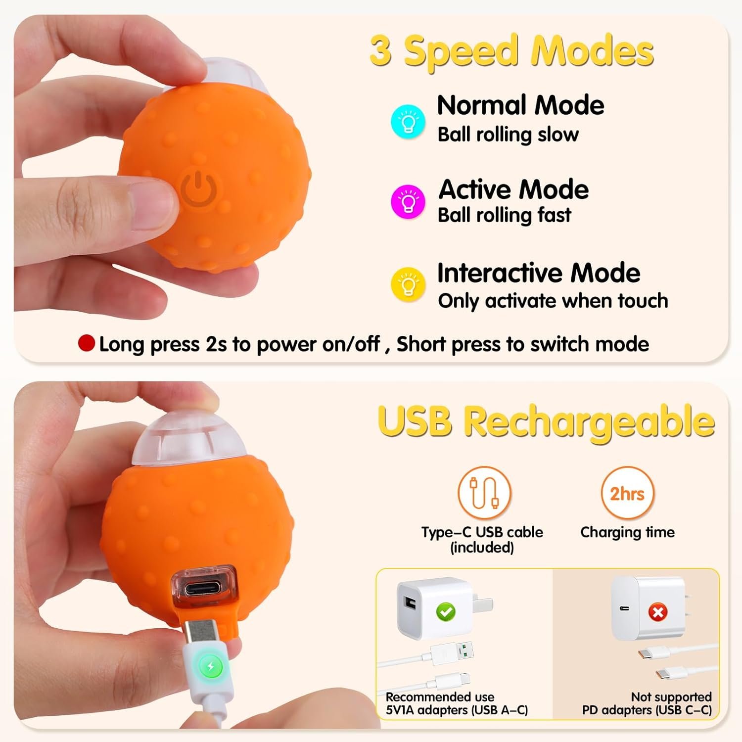Interactive Cat Toys Balls, Automatic Moving Cat Toys for Indoor Cats, Self Rotating Ball with Motion Activated, Electric Cat Mouse Toys, USB Rechargeable - Image 6