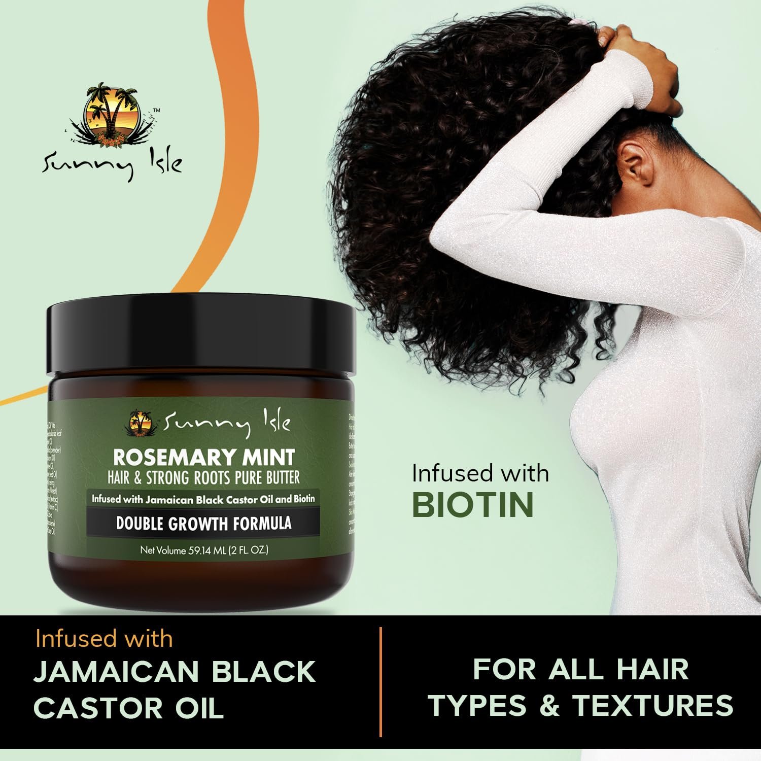 Sunny Isle Rosemary Mint Hair and Strong Roots Butter 2oz | Infused with Biotin & Jamaican Black Castor Oil | Strengthen and Nourish Hair | Dry Scalp, Split Ends - Image 3