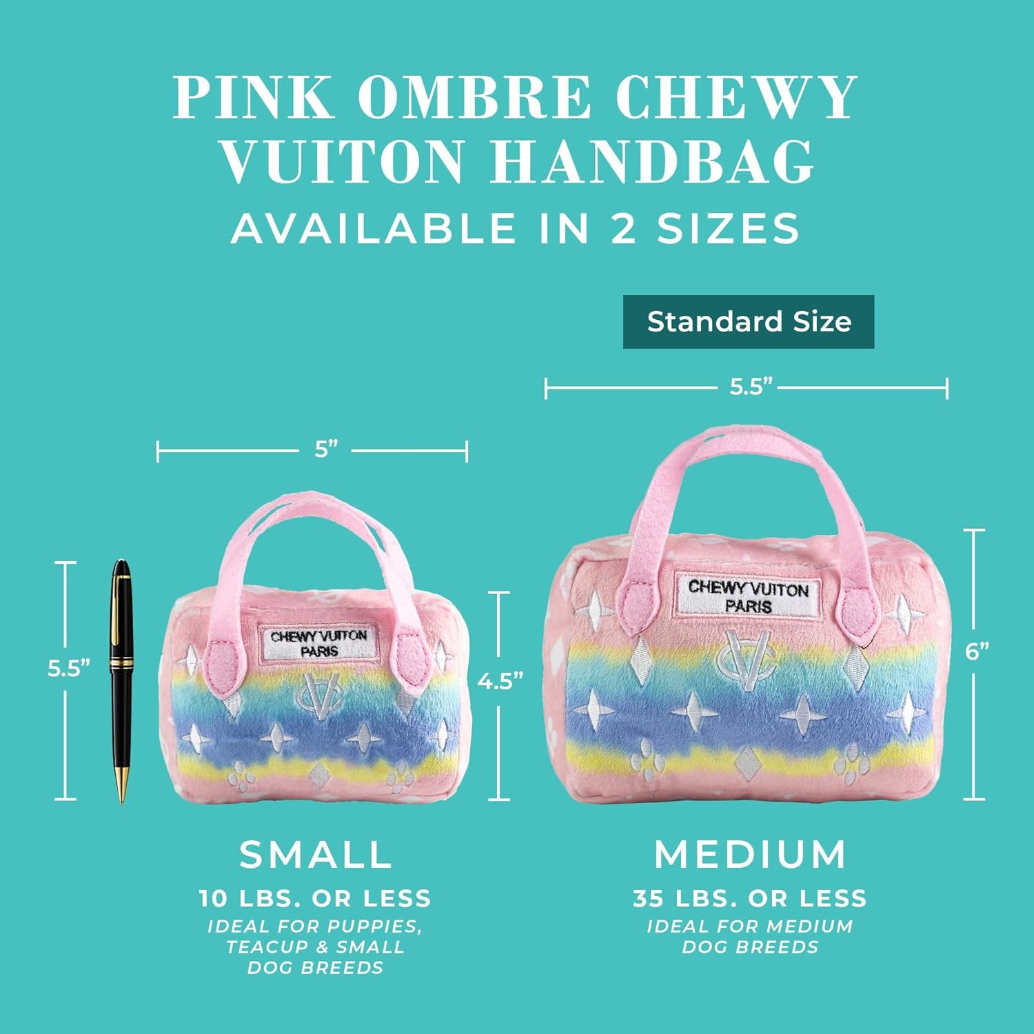 Haute Diggity Dog Pink Ombre Chewy Vuiton Handbag, Plush Designer Dog Toys with Interactive Squeaker, Stimulating Pet Enrichment, Machine-Washable & Safe Materials for All Breeds, Size Medium - Image 6