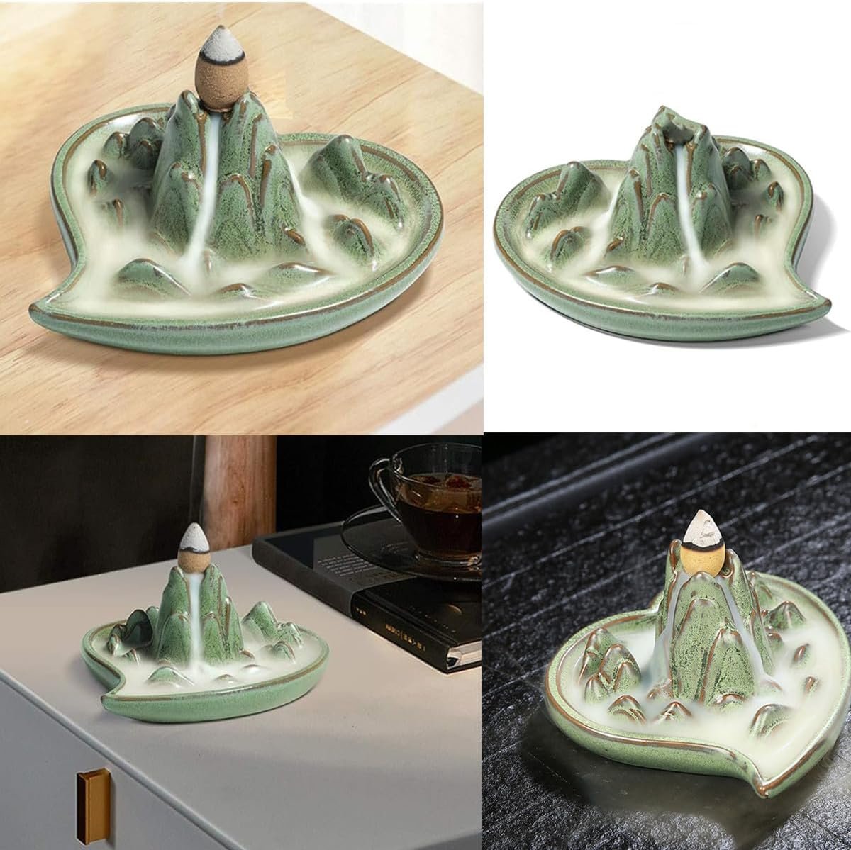 Waterfall Backflow Incense Burner Ceramic, Incense Cone Holder, Backflow Incense Cones Heart-Shaped Censer Ceramics Aromatherapy Ornament Home Decor Yoga Meditation Relaxation Office Gift - Image 6