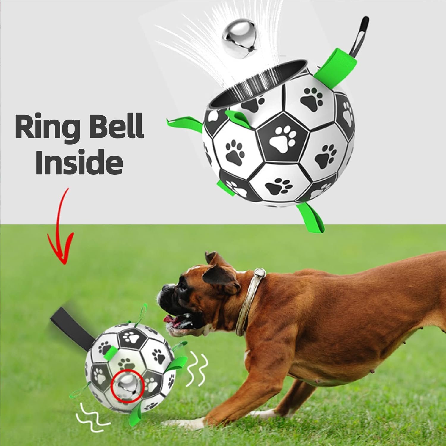QDAN Dog Soccer Balls Toy with Bell Inside, Outdoor Interactive Dog Toys for Tug of War, Puppy Birthday Gifts, Dog Water Toy, Durable Ropes Squeaky Soccer Dog Ball for Medium and Large Dogs (8 INCH) - Image 5