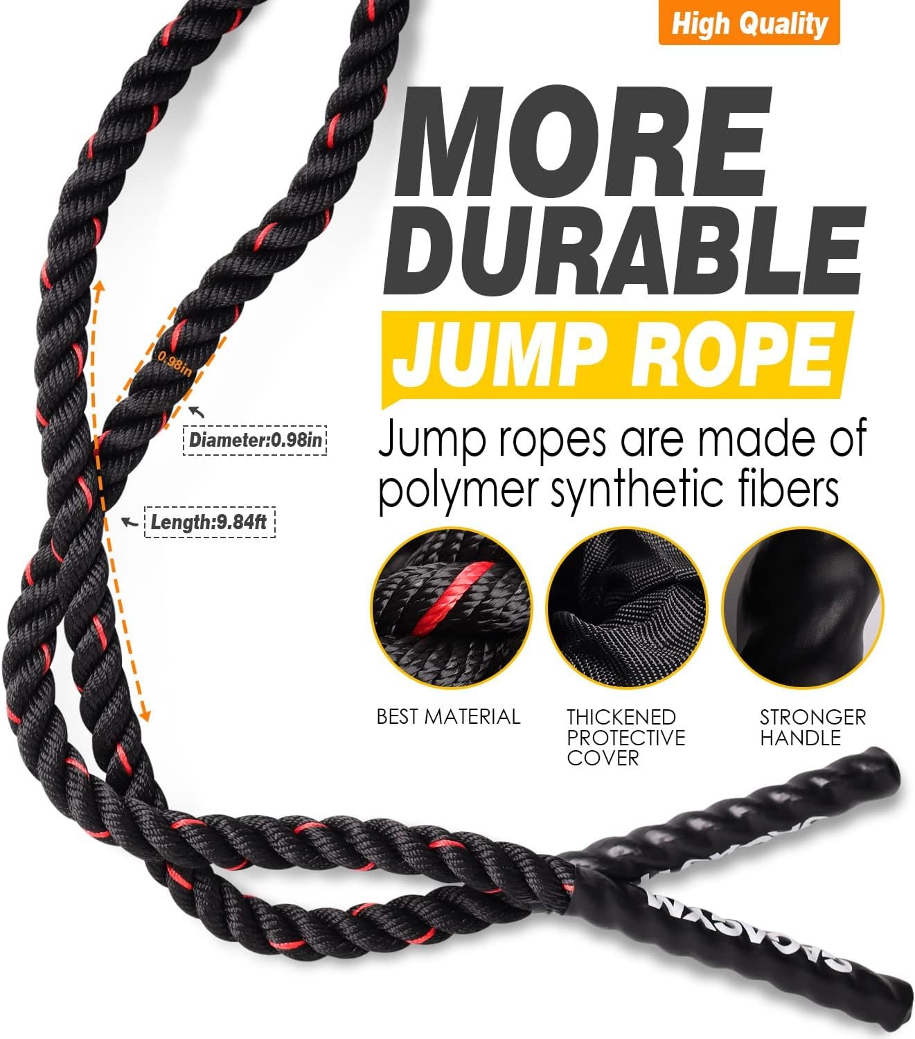 Weighted Jump Rope for Fitness - 9.8ft Heavy Battle Ropes for Exercise, 3LB Workout Rope for Women & Men, Skipping Rope For Gym Training, Home Workout - Image 3