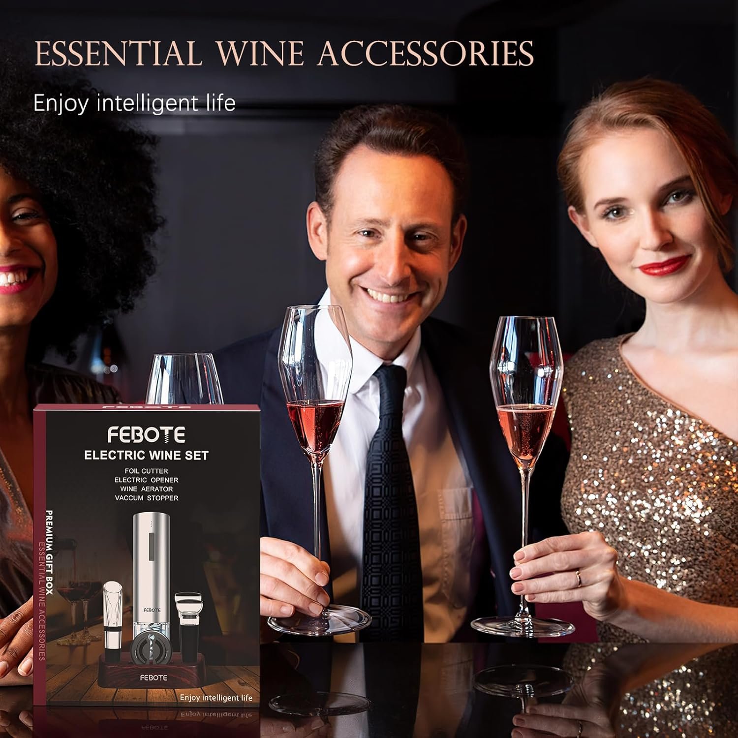 Electric Wine Opener Set, Rechargable Automatic Wine Bottle Corkscrew Opener with Wood Stand - 2 Vacuum Wine Stoppers Wine Aerator Foil Cutter for Home Bar Party Valentine's Day Christmas Gift - Image 6