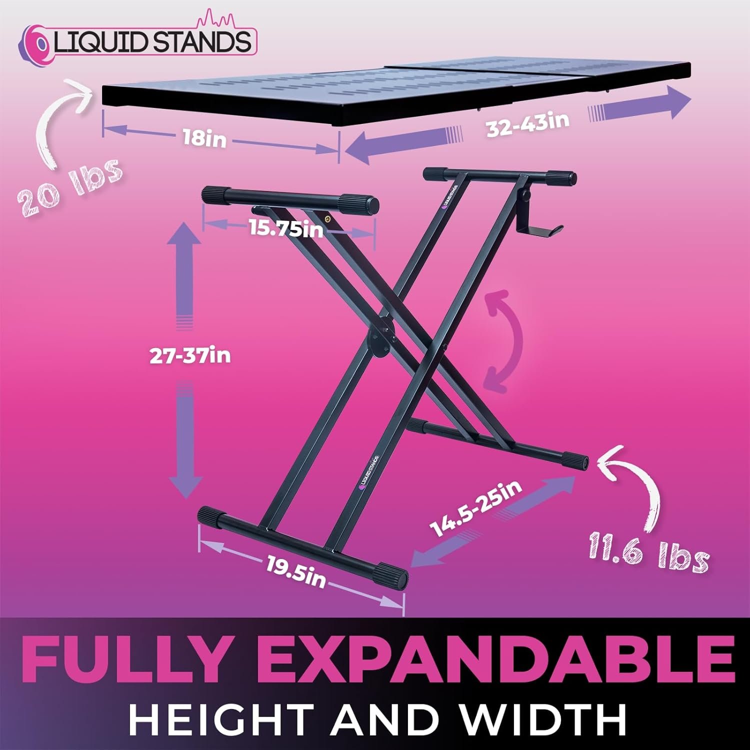 Liquid Stands Expandable DJ Table Stand Portable Audio Mixer Stand - DJ Stand for Laptop & Controller - Midi Keyboard Stand & Synth Stand - DJ Booth Portable X Style Keyboard Stand & Tabletop DJ Desk - Image 4
