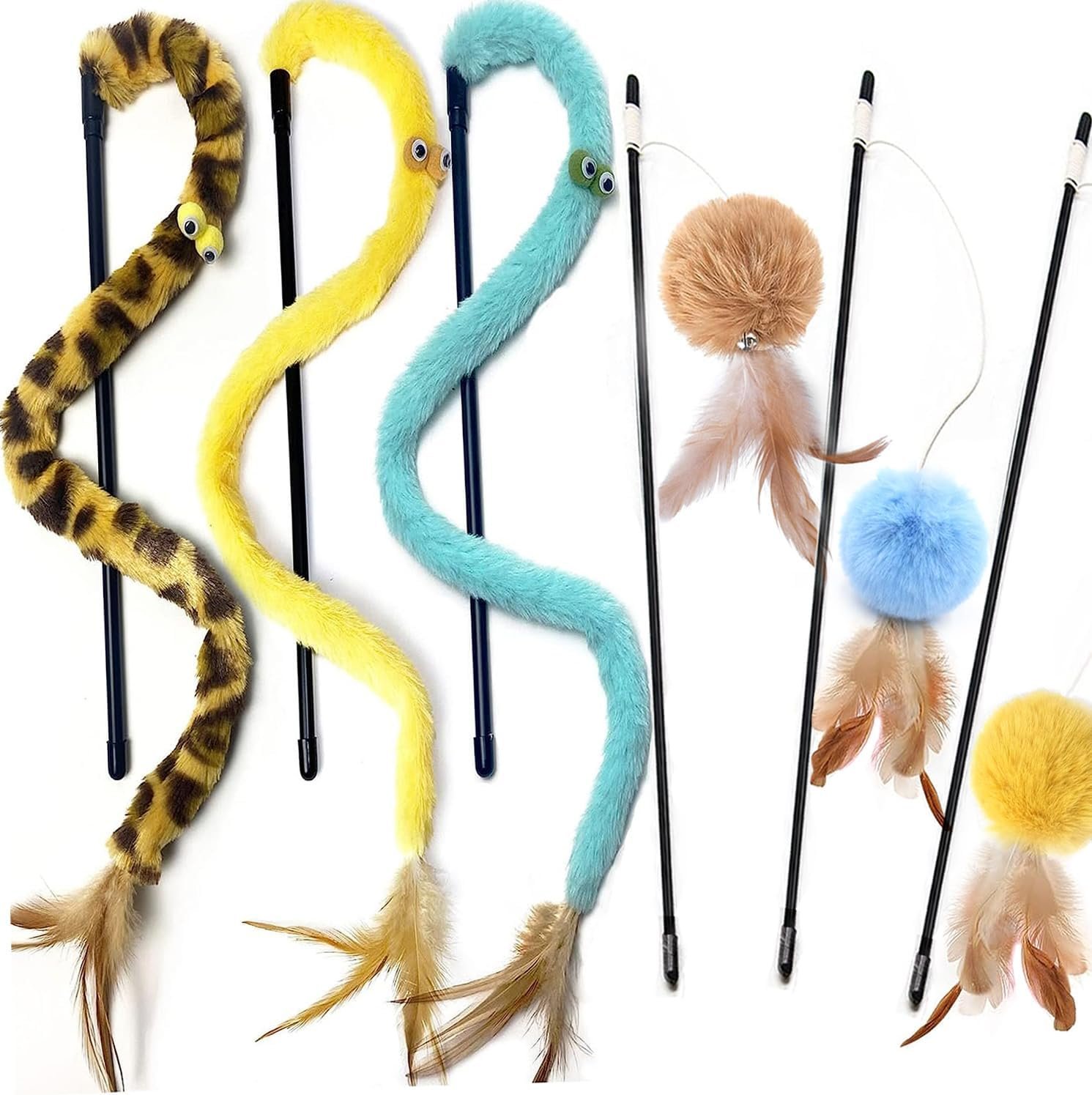 Cat Toys for Indoor Toys,Rainbow Cat Wand Toys,Feather Flips Plush Ball Cat Toys,Interactive Feather Toy for Teaser Play and Chase Exercise with Kitten 6 Pack - Image 2