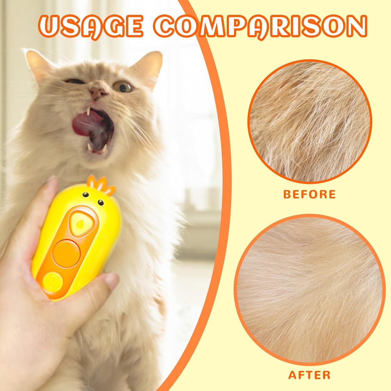 Spray Cat Brush for Shedding - Pet Hair Removal Comb with Water Tank and Release Button, Cat/Dog Steam Brush, Cat Bath Brush, Pet Steam Brush, Cat Brush with Water (yellow01) - Image 6