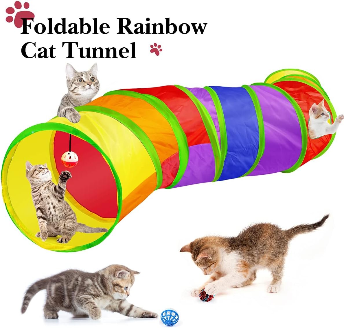 32 PCS Cat Toys Kitten Toys, Variety Catnip Toys with Rainbow Tunnel Interactive Cat Feather Teaser Fluffy Mouse Crinkle Balls Spring Toy Set for Cat, Kitty - Image 3