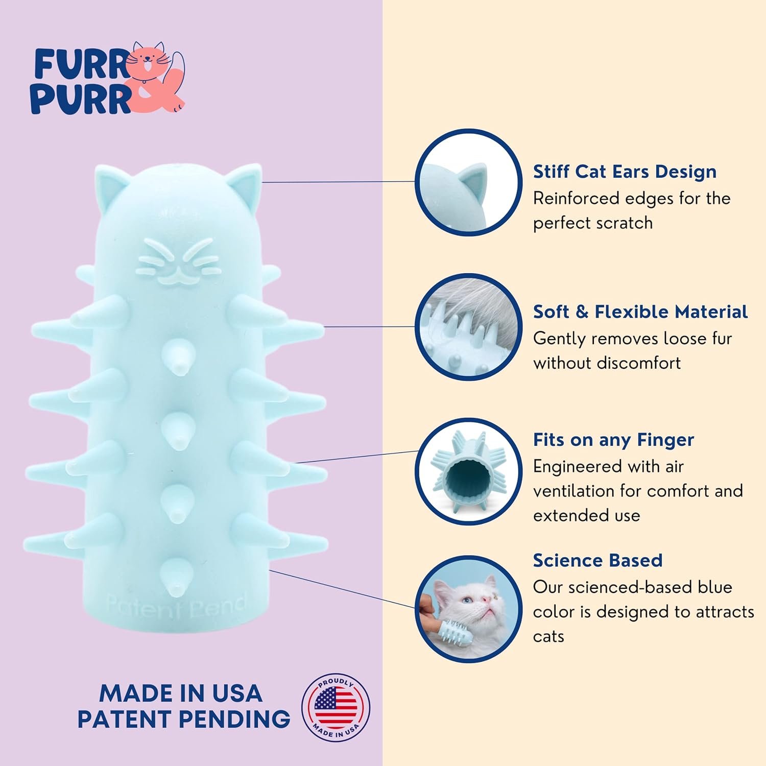 Furr&Purr Cat Brush, Hair Brush for Indoor Cats, Cat Calming, Cat Massager, Made in USA (1-Pack) - Image 6