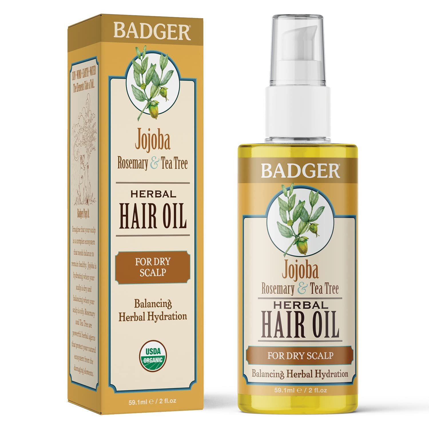 Badger - Jojoba Hair Oil with Organic Tea Tree Oil and Organic Rosemary Oil for Dry Scalp Treatment - Moisturizer Hair Oil, 2 fl oz - Image 4