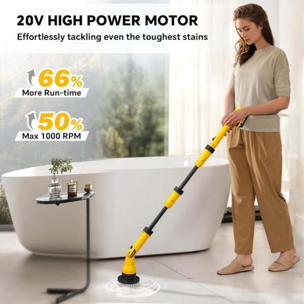 1000RPM Electric Spin Scrubber, 20V Cordless Cleaning Brush with Adjustable Extension Arm, 4 Replaceable Cleaning Heads, Hook and Gloves, 1 Hour Fast Charge, Waterproof - for Bathroom/Tub/Tile/Floor - Image 6